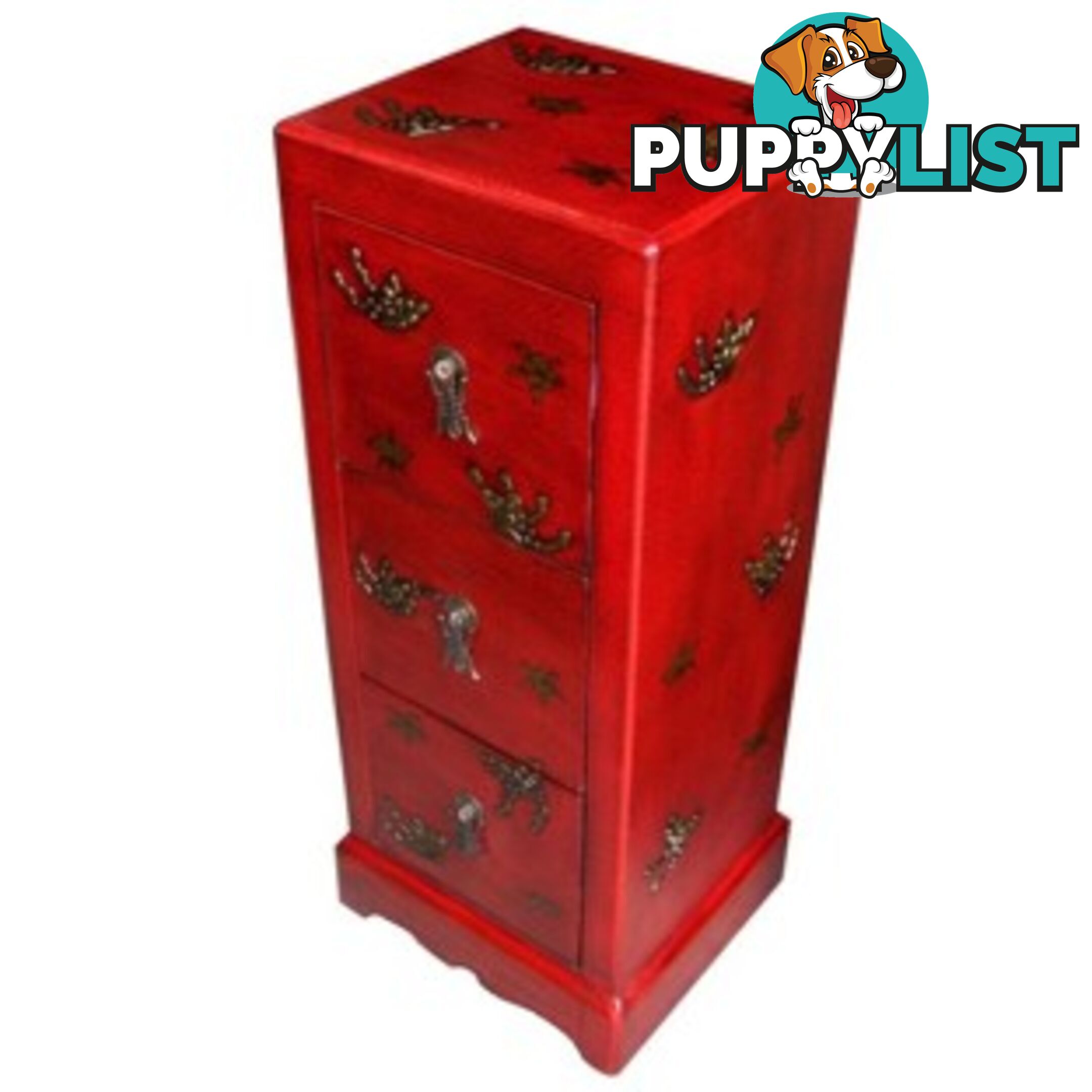 Red Chinese Butterfly Embossed Painted CD Cabinet