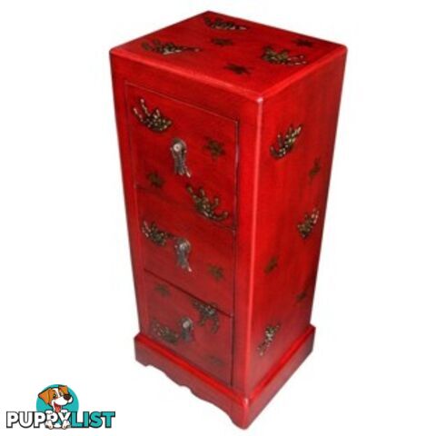 Red Chinese Butterfly Embossed Painted CD Cabinet