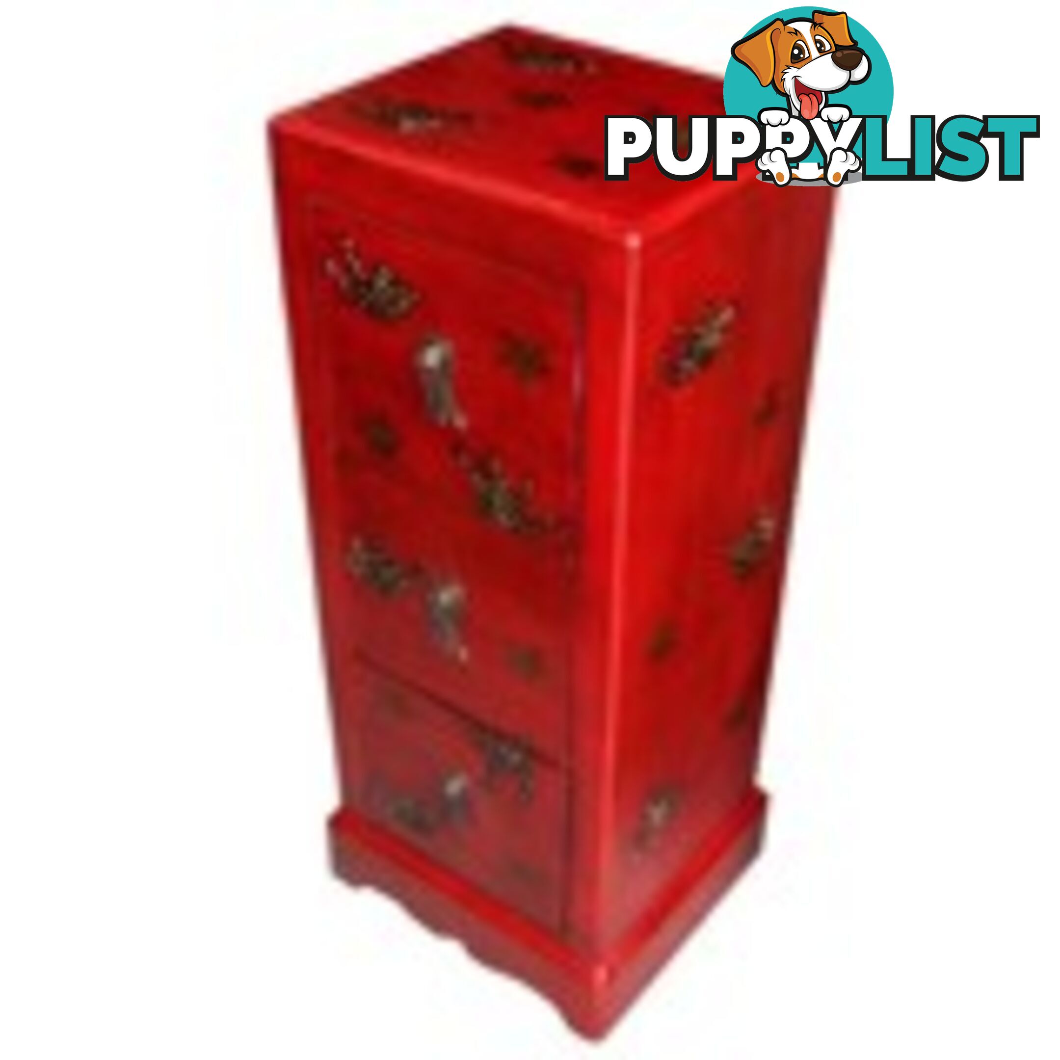 Red Chinese Butterfly Embossed Painted CD Cabinet