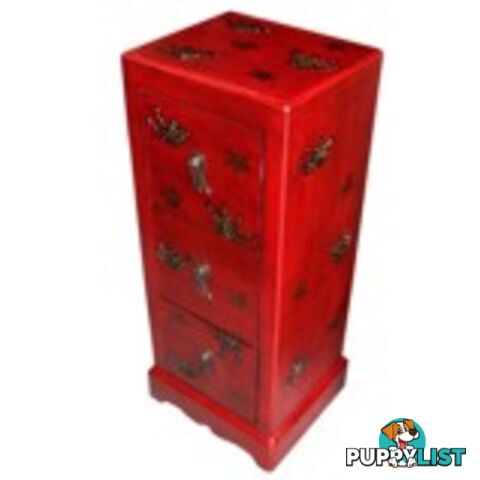 Red Chinese Butterfly Embossed Painted CD Cabinet