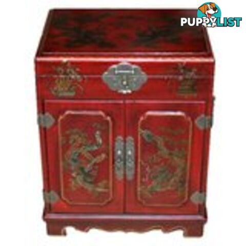 Red Two Doors Hidden Drawer Mirror Box - Dragon & Phoenix