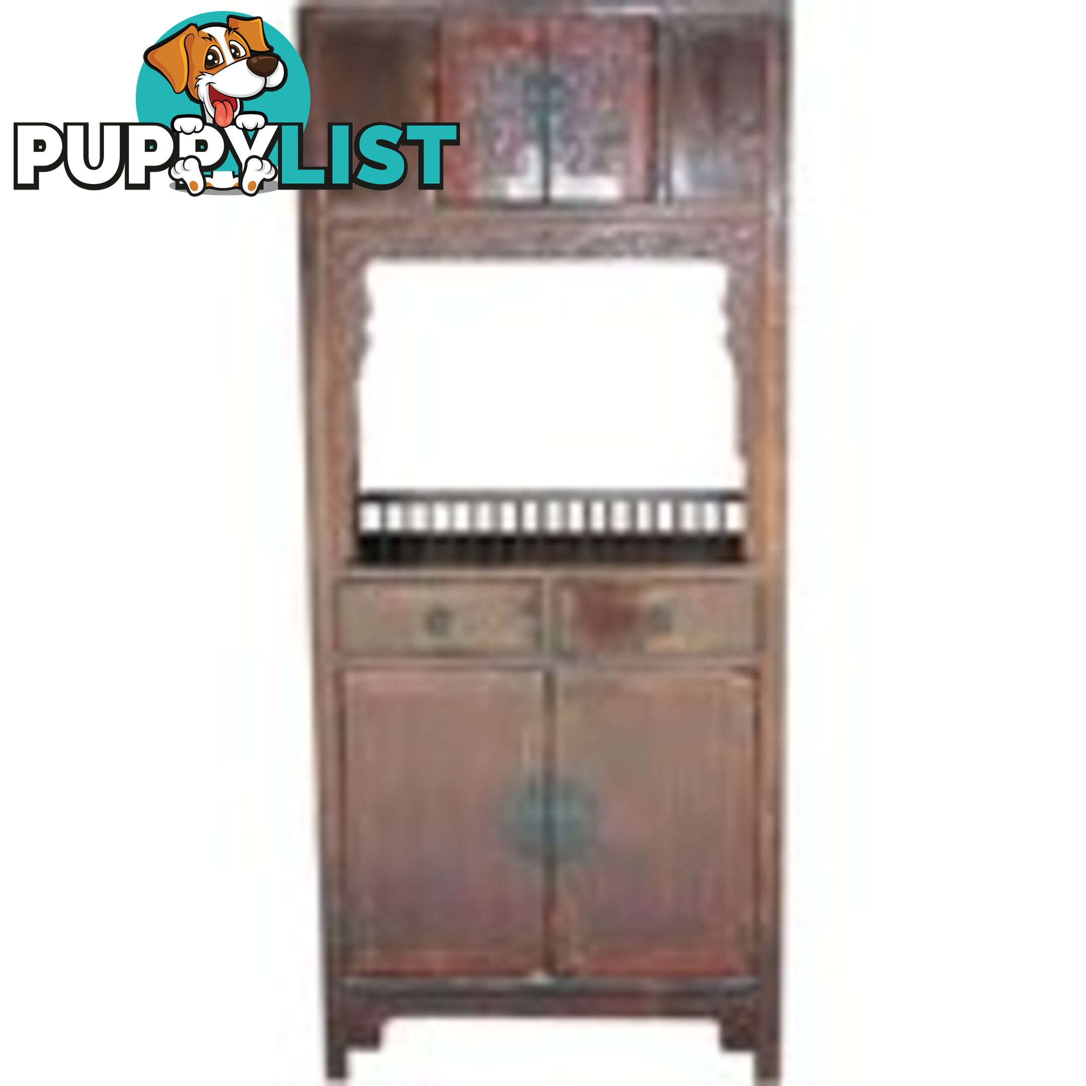 Red Chinese Antique Altar Cabinet with Carvings