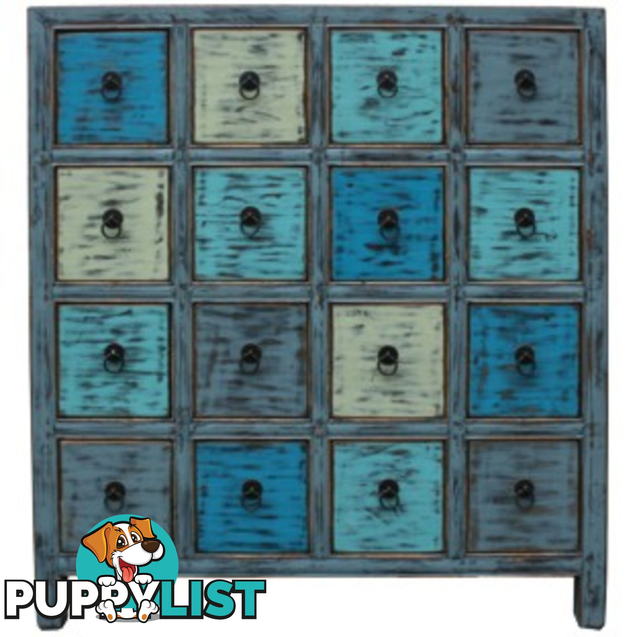 Blue Chinese Herb Medicine Cabinet