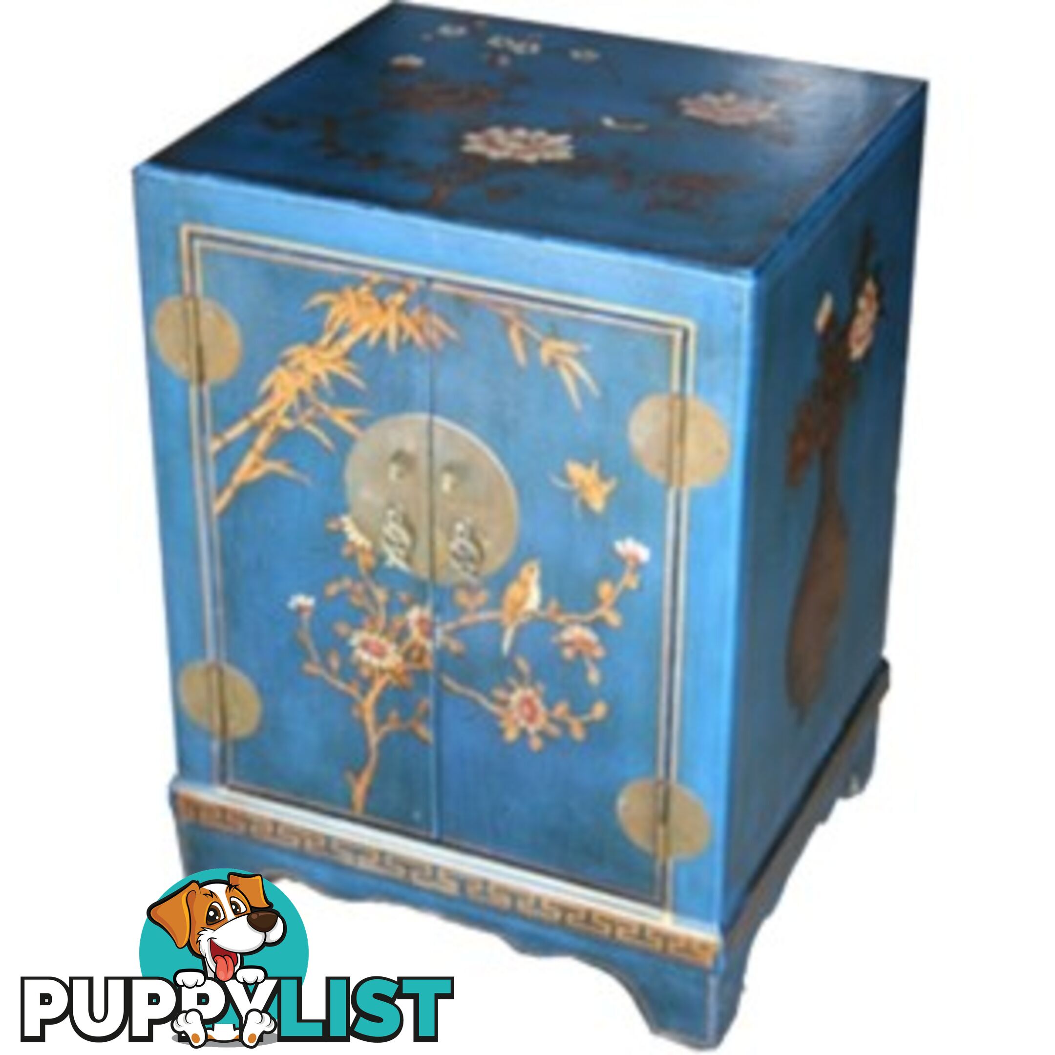 Blue Painted Oriental Style Chinese Bedside Table