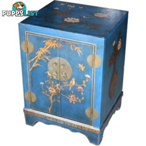 Blue Painted Oriental Style Chinese Bedside Table