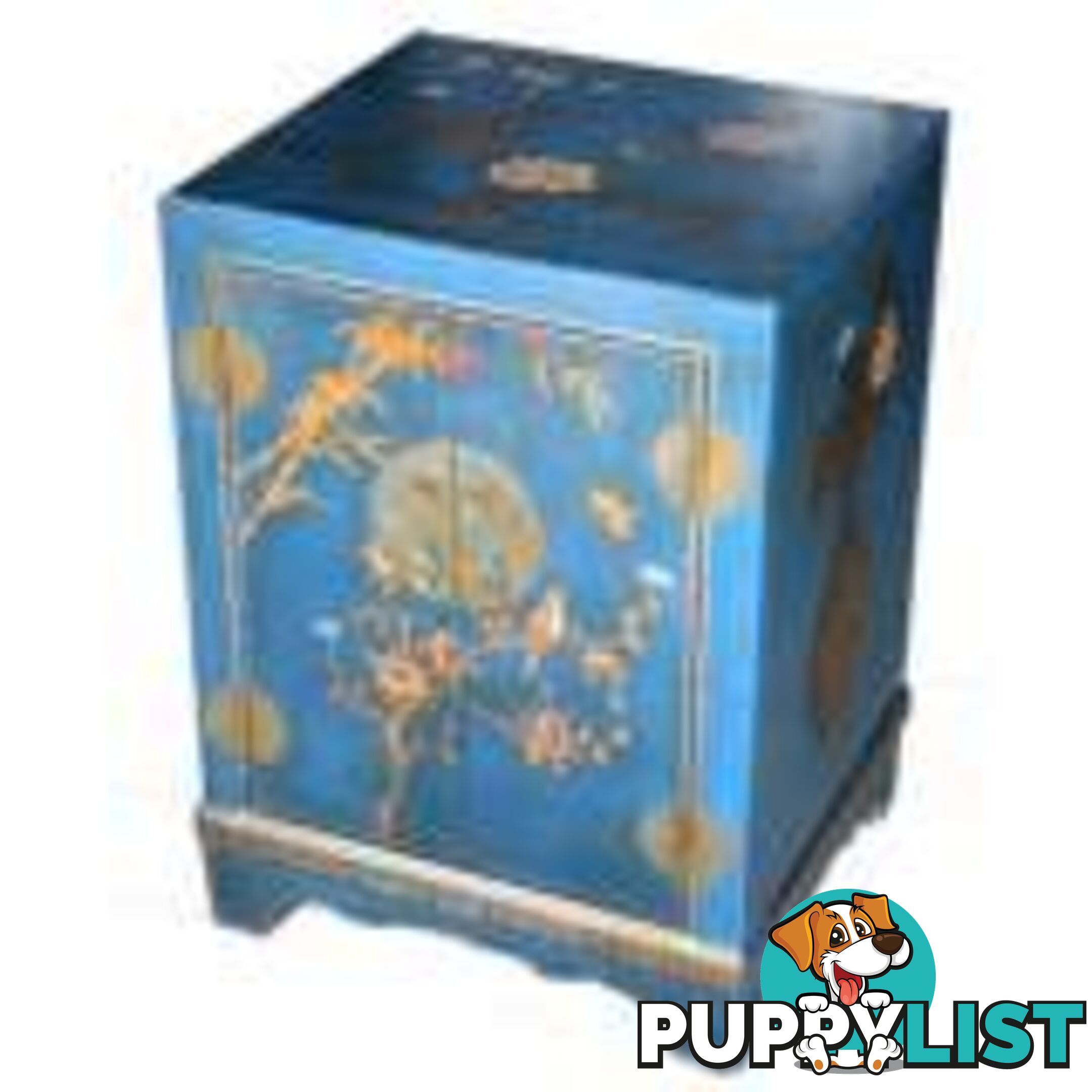 Blue Painted Oriental Style Chinese Bedside Table