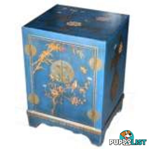 Blue Painted Oriental Style Chinese Bedside Table