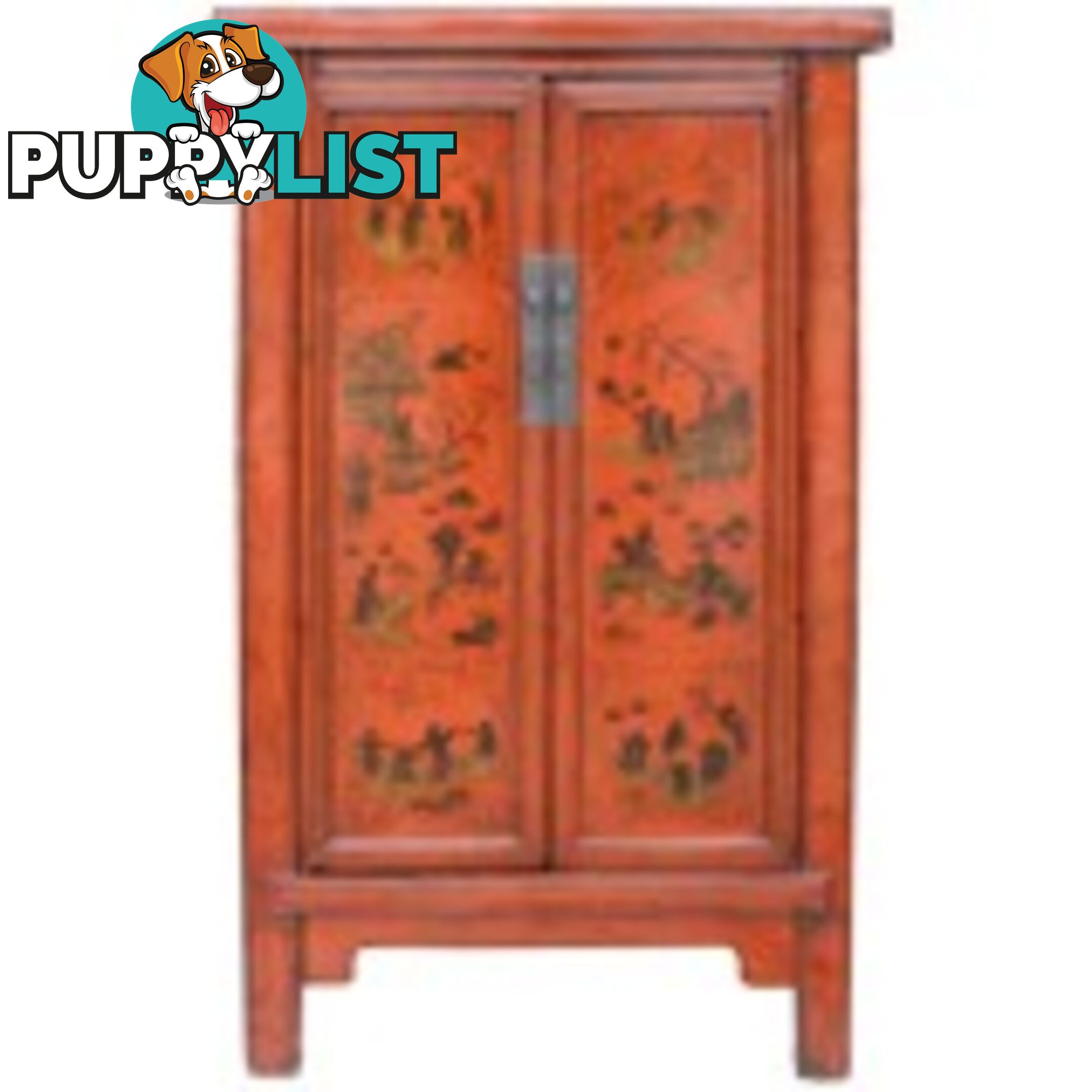 Chinese Red Painted Gold Medium Cabinet