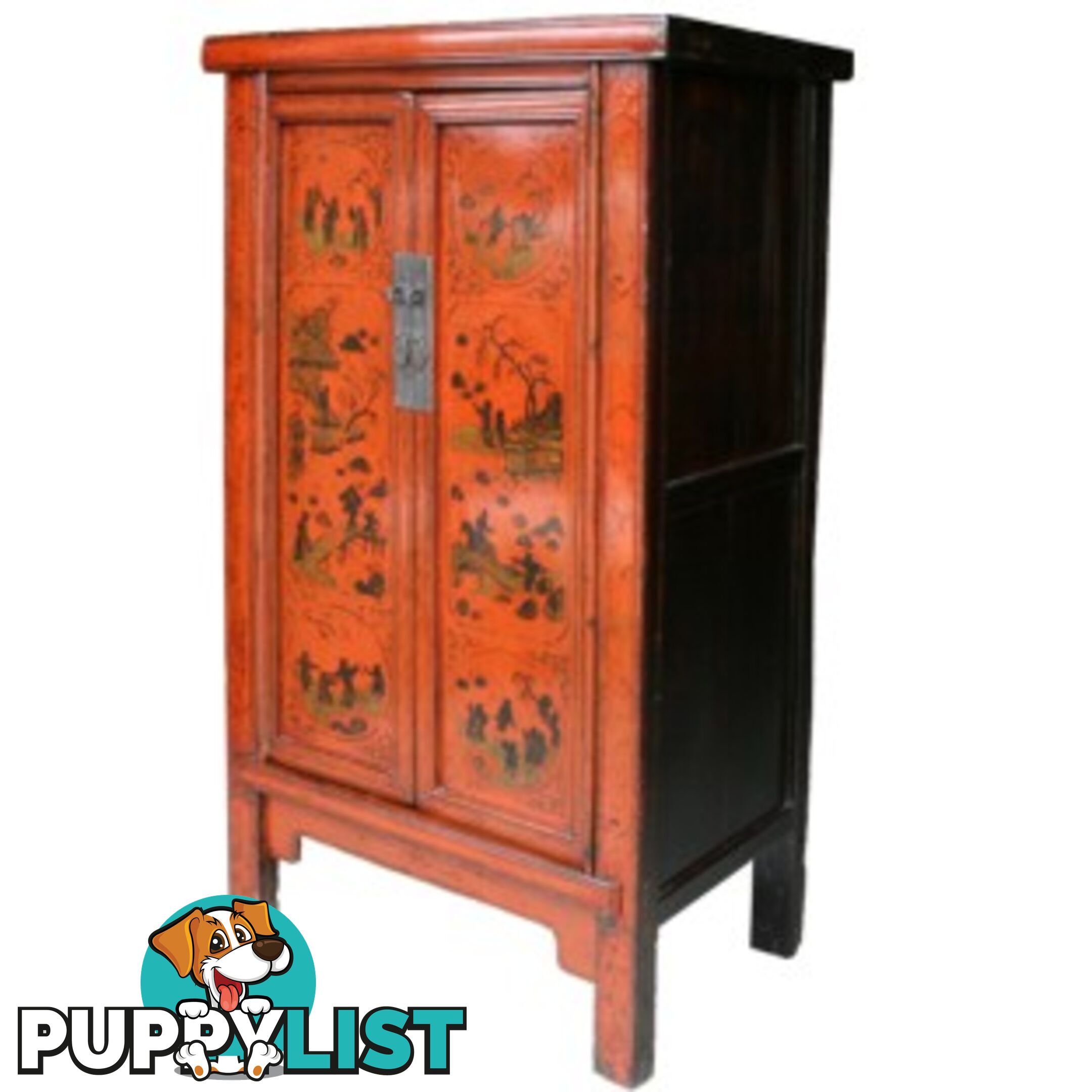 Chinese Red Painted Gold Medium Cabinet