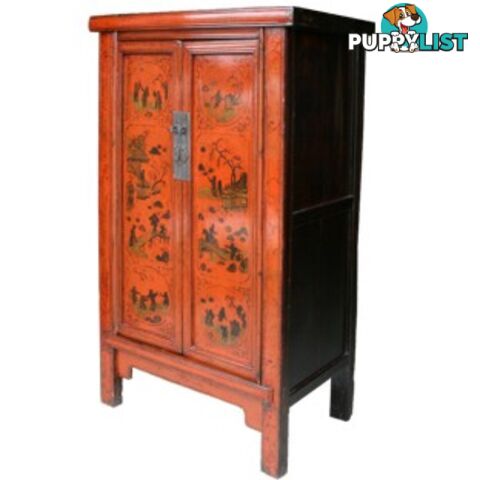 Chinese Red Painted Gold Medium Cabinet