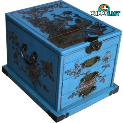 Light Blue Luxury Jewellery Box with Stand-Up Mirror