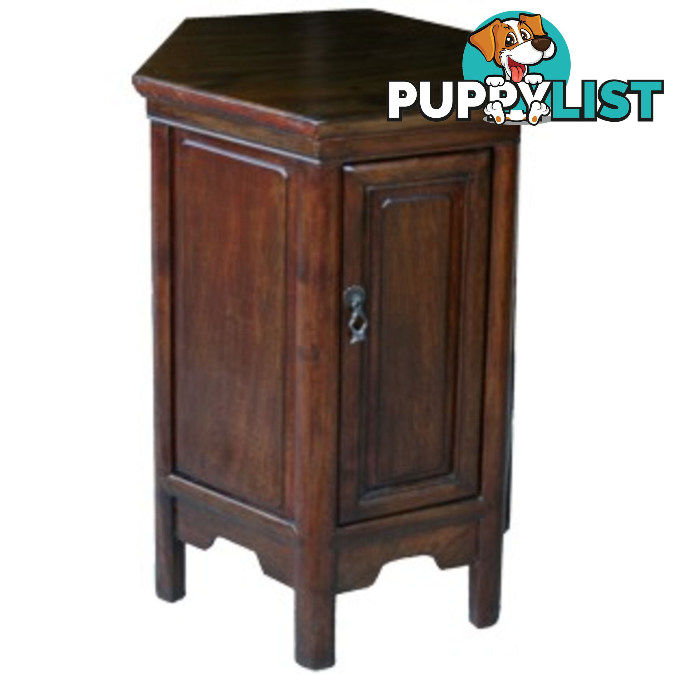 Brown Chinese Natural Elm Hexagon Bedside Cabinet