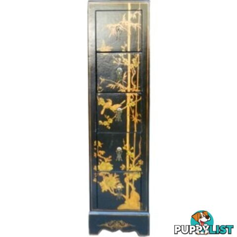 Oriental Black Painted Flower DVD Storage Cabinet