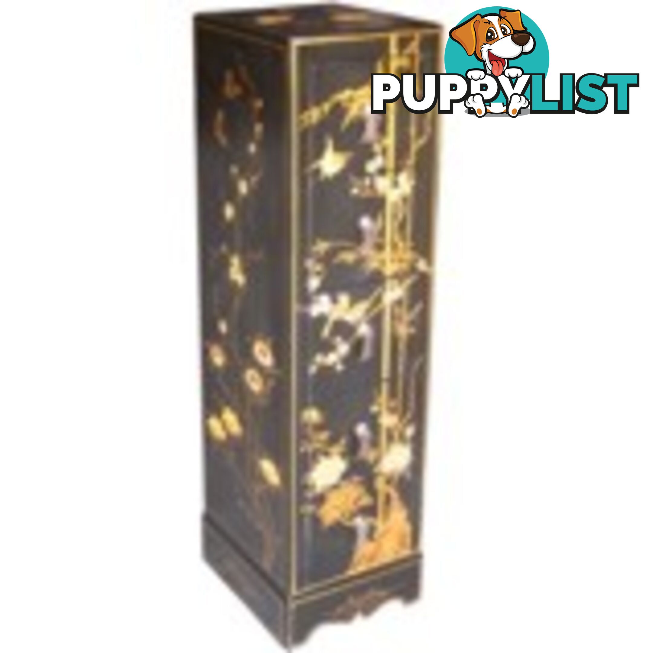 Oriental Black Painted Flower DVD Storage Cabinet