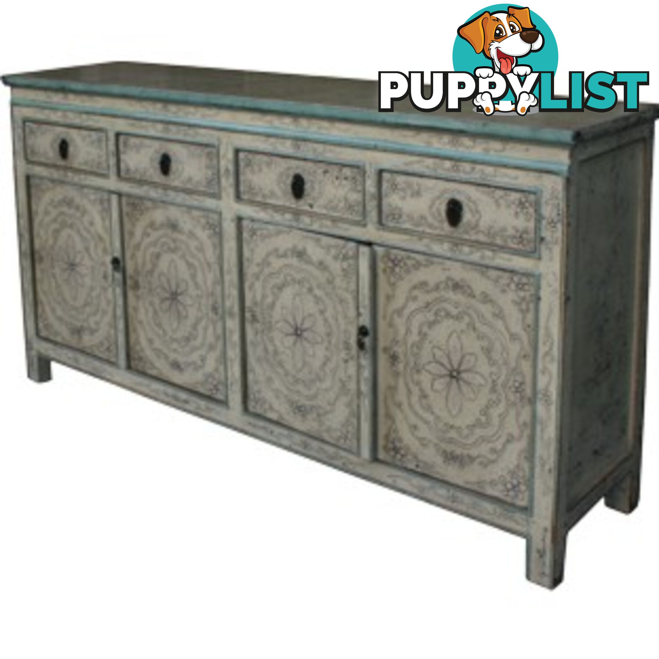 Chinese Antique Tibetan Painted Sideboard Cabinet