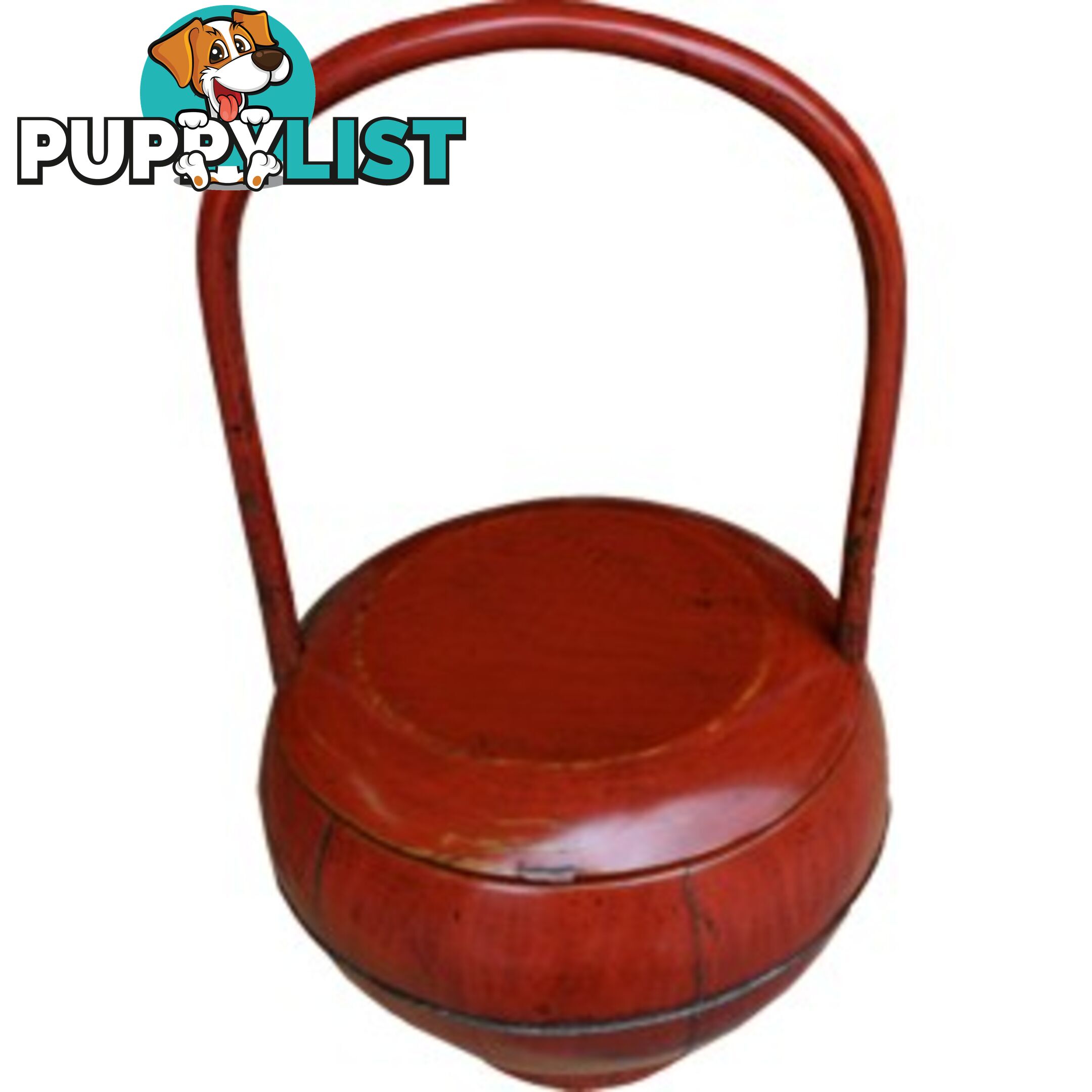 Red Antique Round Wood Decoration Box with Handle