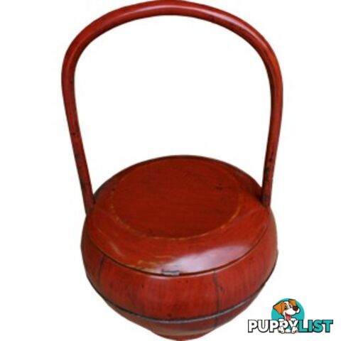 Red Antique Round Wood Decoration Box with Handle