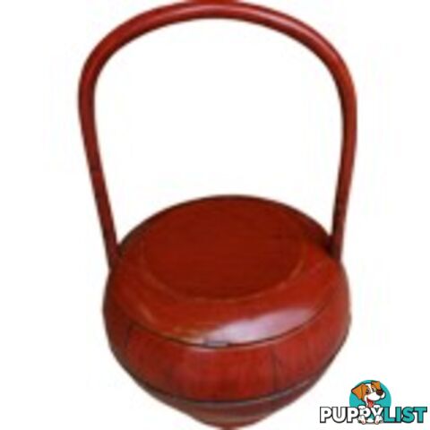 Red Antique Round Wood Decoration Box with Handle