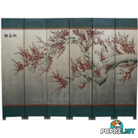 Silver Leaf Cherry Blossom Asian Room Divider Screen