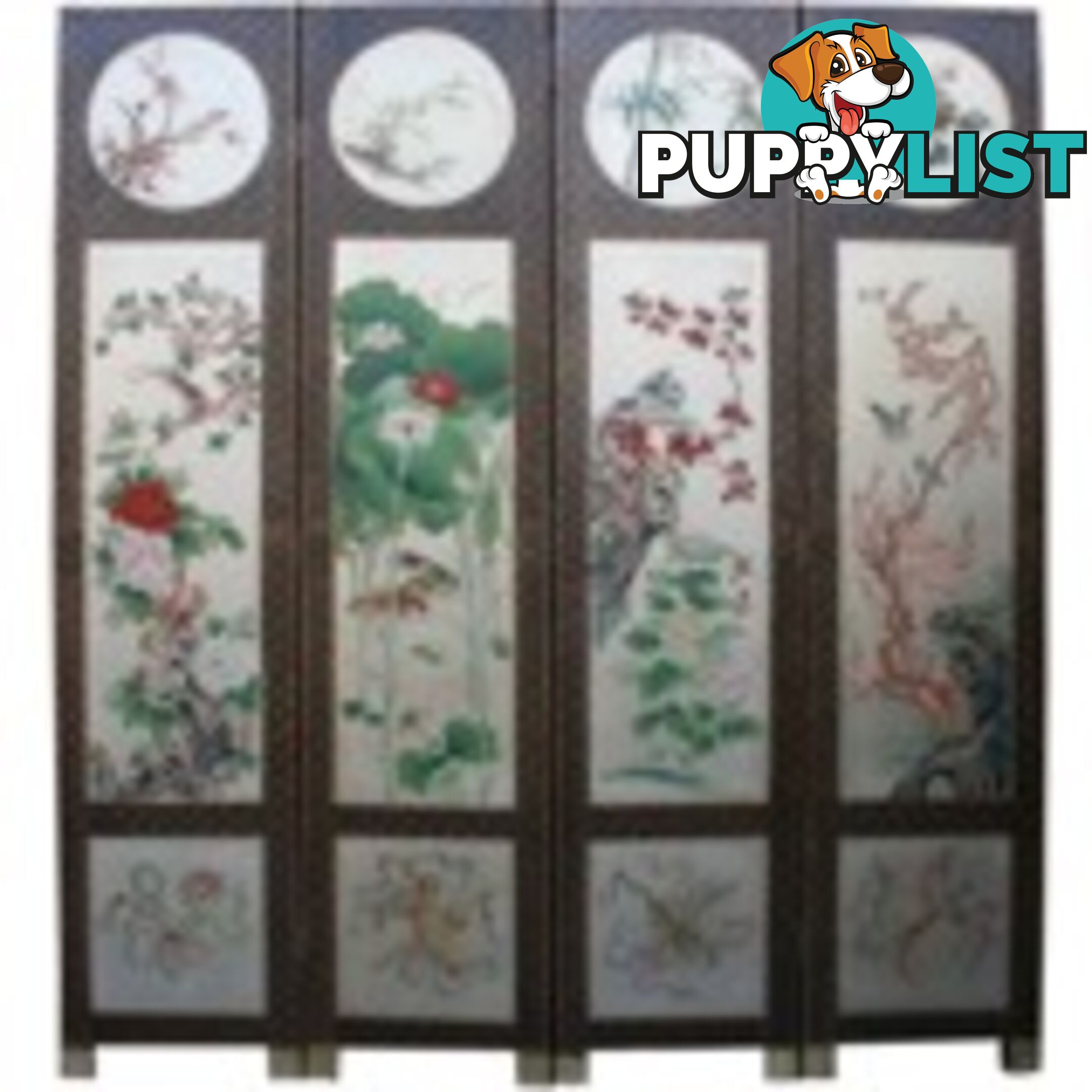 Oriental Four Seasons Plant Room Divide Screen -Silver Leaf
