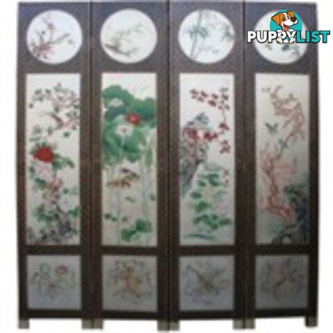 Oriental Four Seasons Plant Room Divide Screen -Silver Leaf