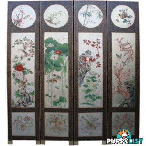 Oriental Four Seasons Plant Room Divide Screen -Silver Leaf