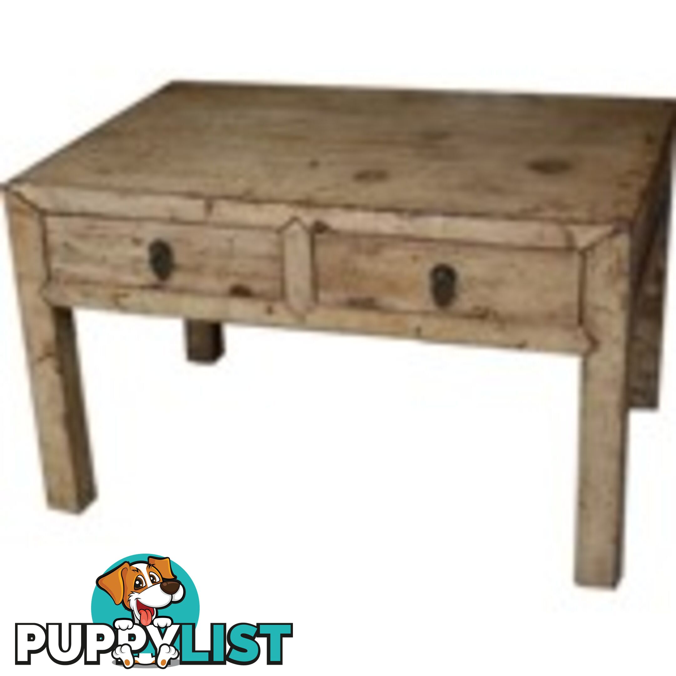 Beige Leather and Wood Chinese Coffee Table with Drawers