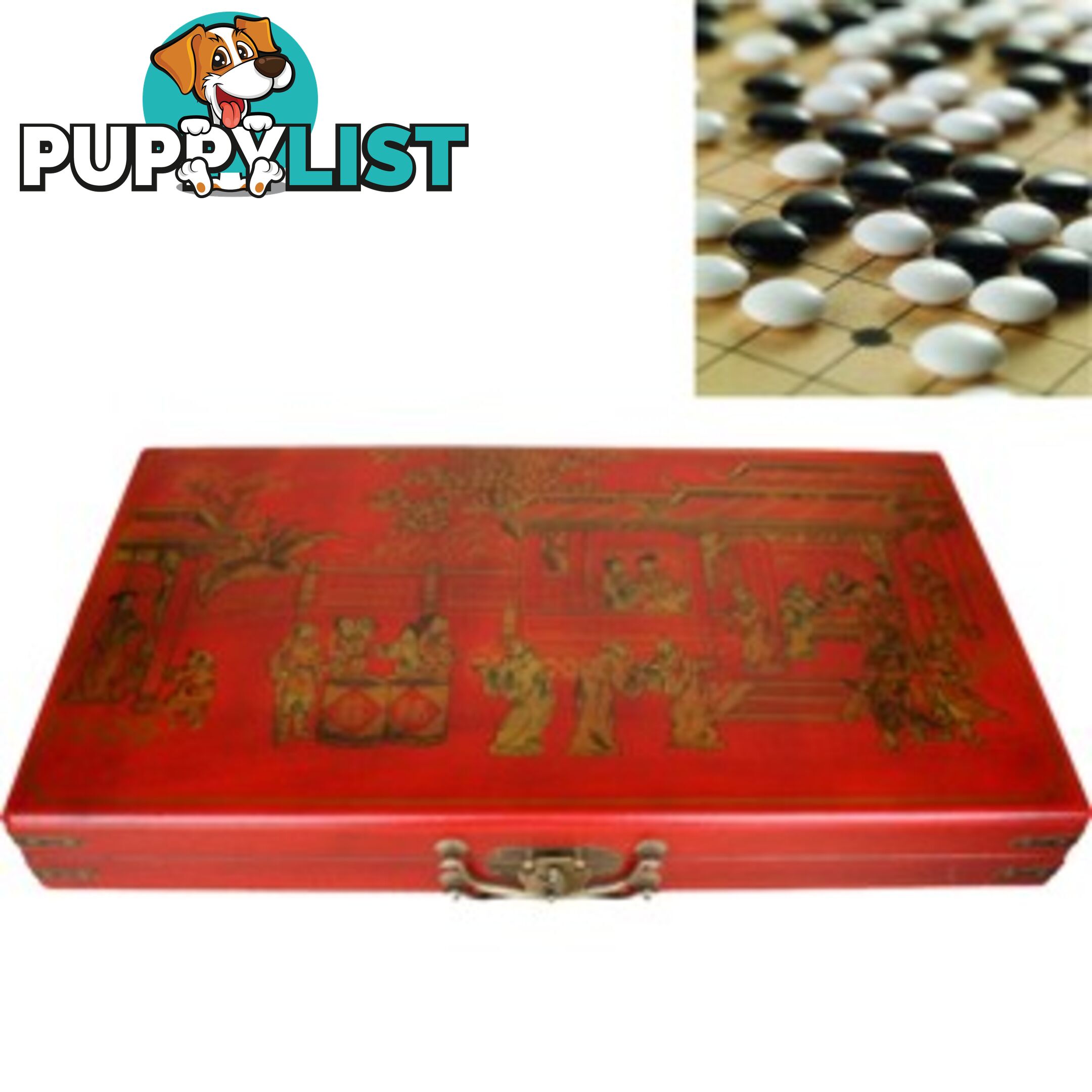 Go Weiqi Baduk Game Set in Oriental Style Red Painted Case