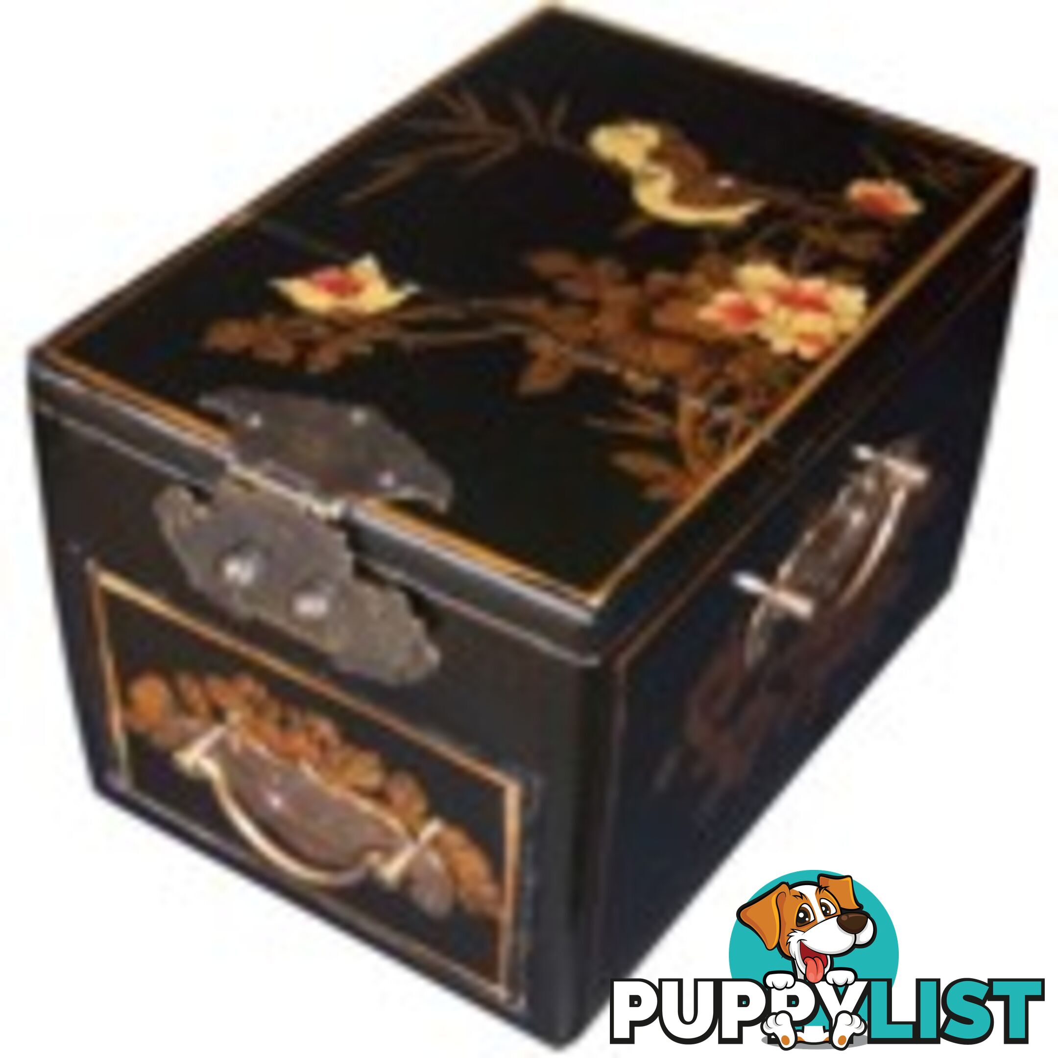 Black Chinese Jewellery Box with Stand-Up Mirror