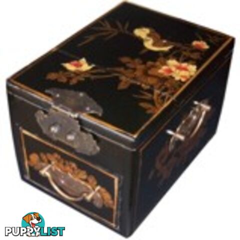 Black Chinese Jewellery Box with Stand-Up Mirror