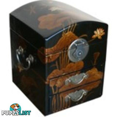 Black Two Drawers Mirror Box Dragonfly