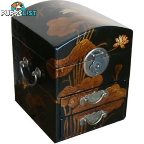 Black Two Drawers Mirror Box Dragonfly