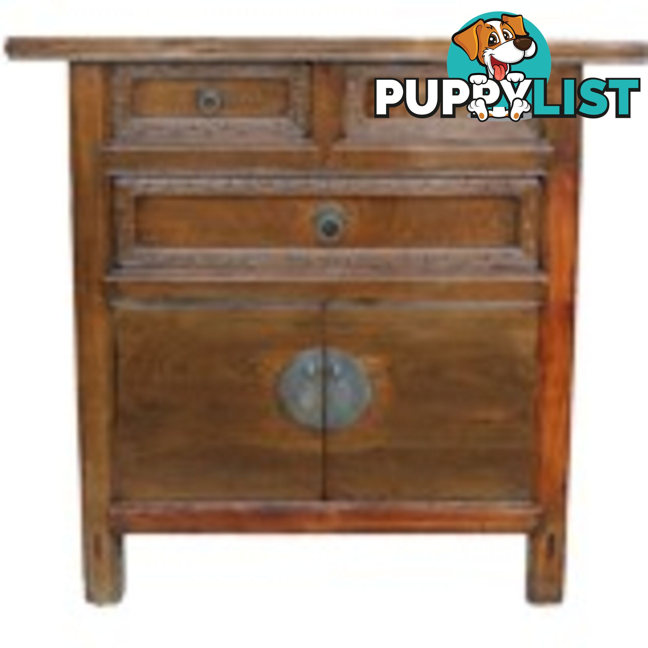 Antique Chinese Elm Cabinet w/Carved Drawers