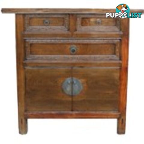 Antique Chinese Elm Cabinet w/Carved Drawers