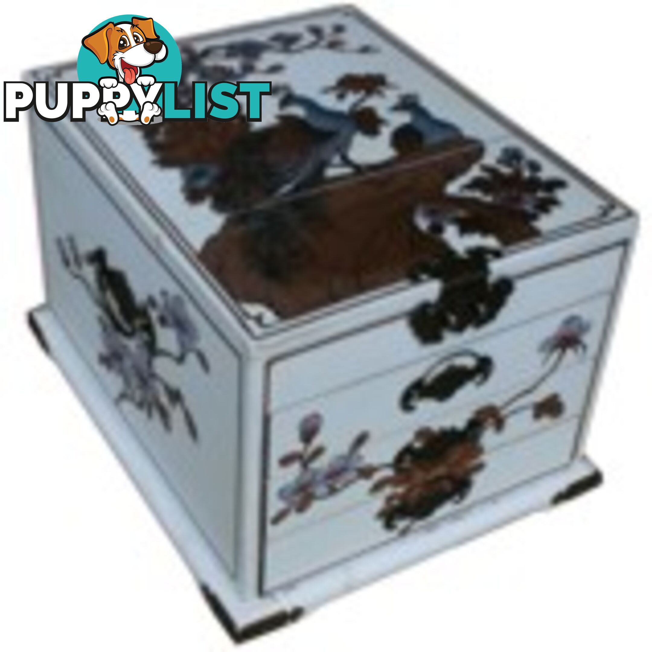 Large White Chinese Peacock Painted Mirror Jewellery Box