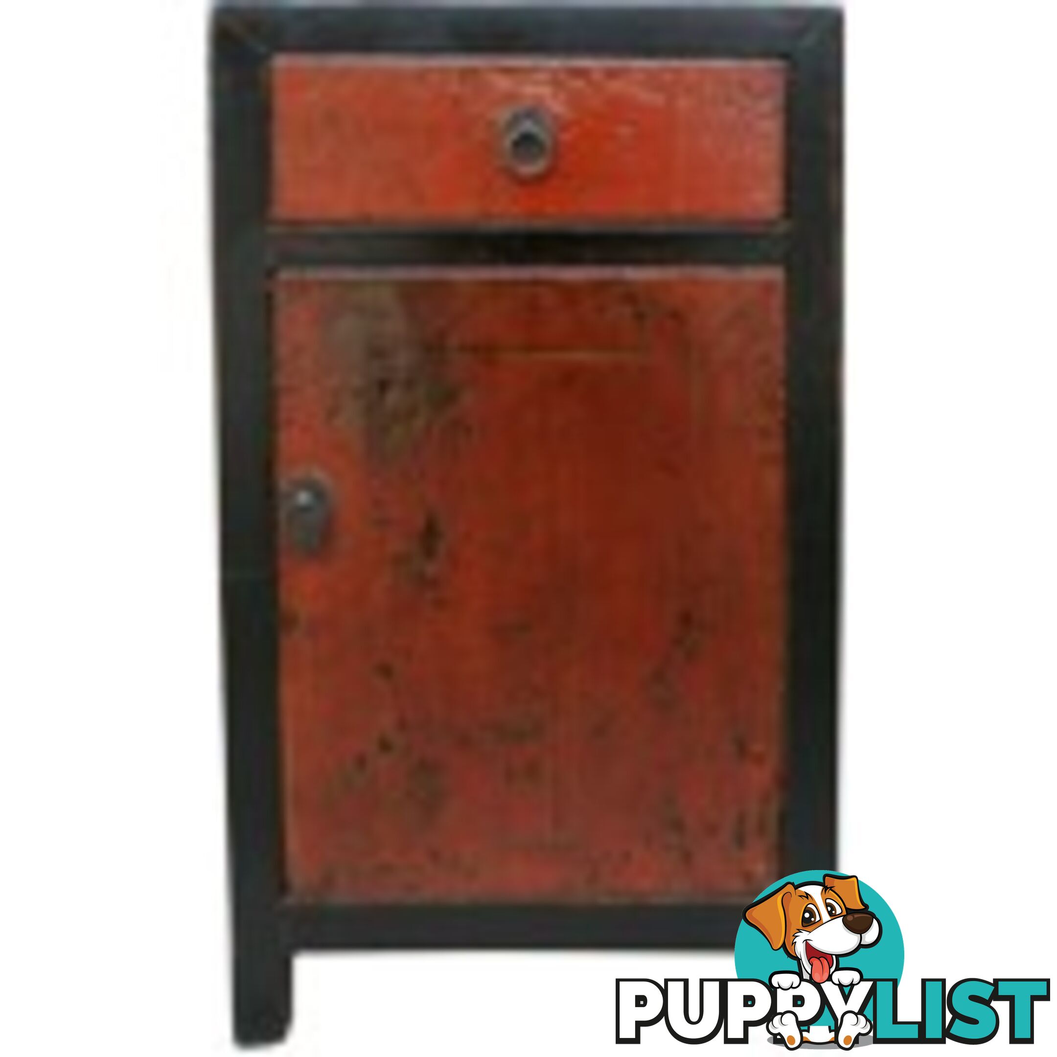 Original Red and BlackBedside Table w/Patina