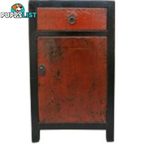 Original Red and BlackBedside Table w/Patina