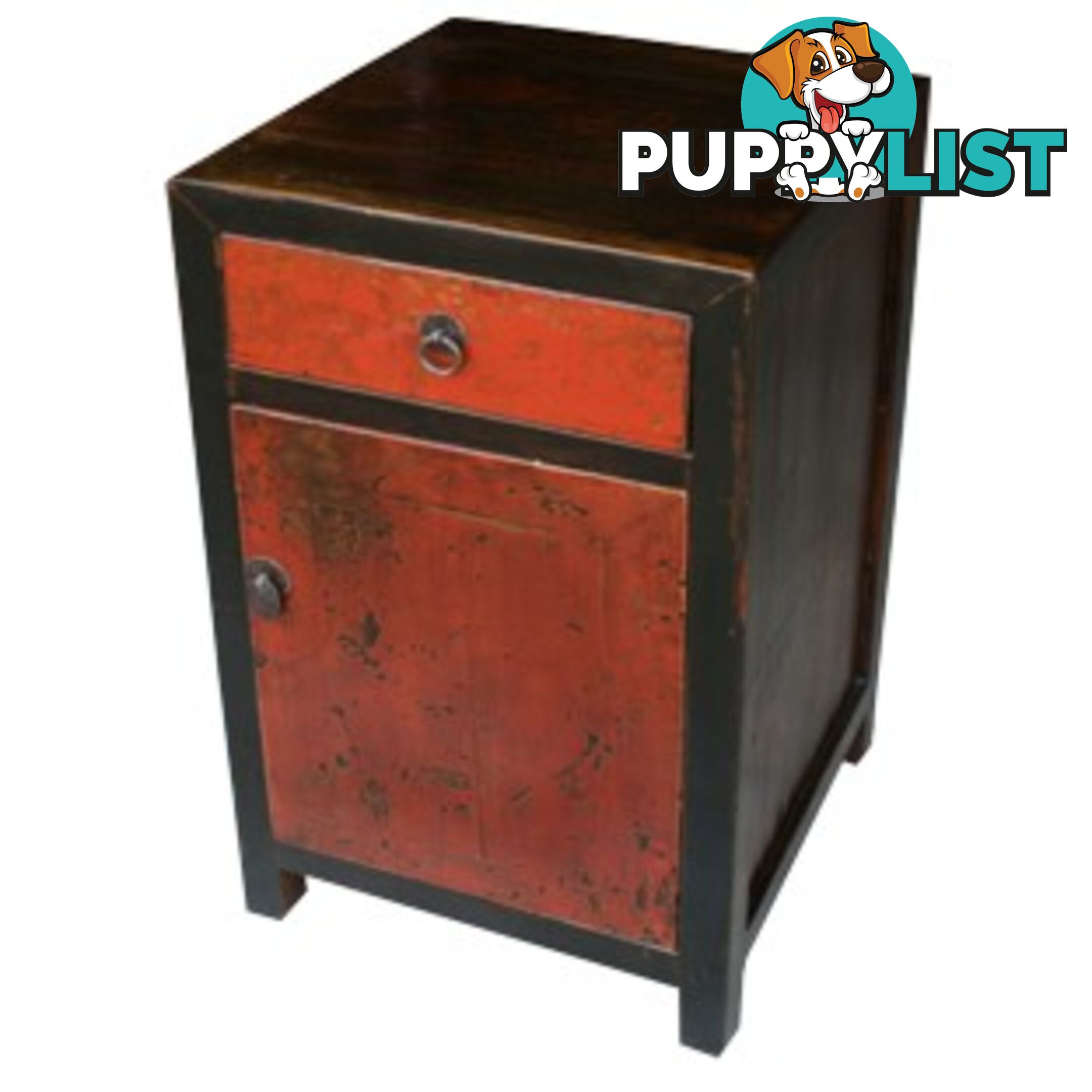 Original Red and BlackBedside Table w/Patina