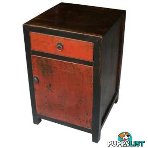 Original Red and BlackBedside Table w/Patina