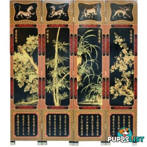 Chinese Four Plants Red Room Divider Screen