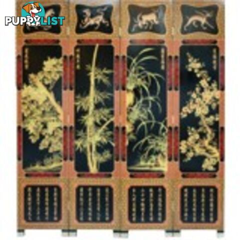 Chinese Four Plants Red Room Divider Screen