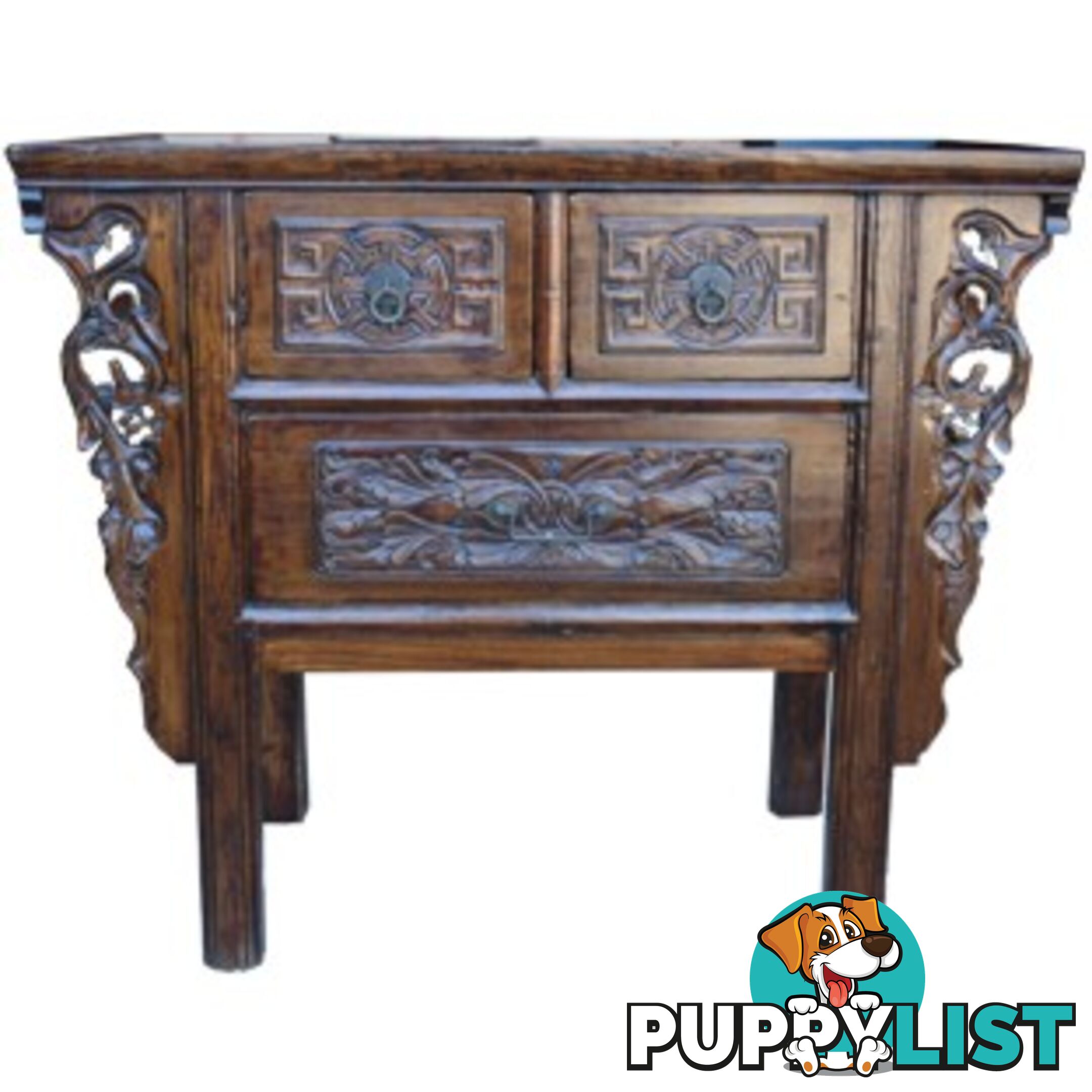 Natural Elm Carved Three-Drawer Chinese Altar Table