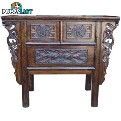 Natural Elm Carved Three-Drawer Chinese Altar Table