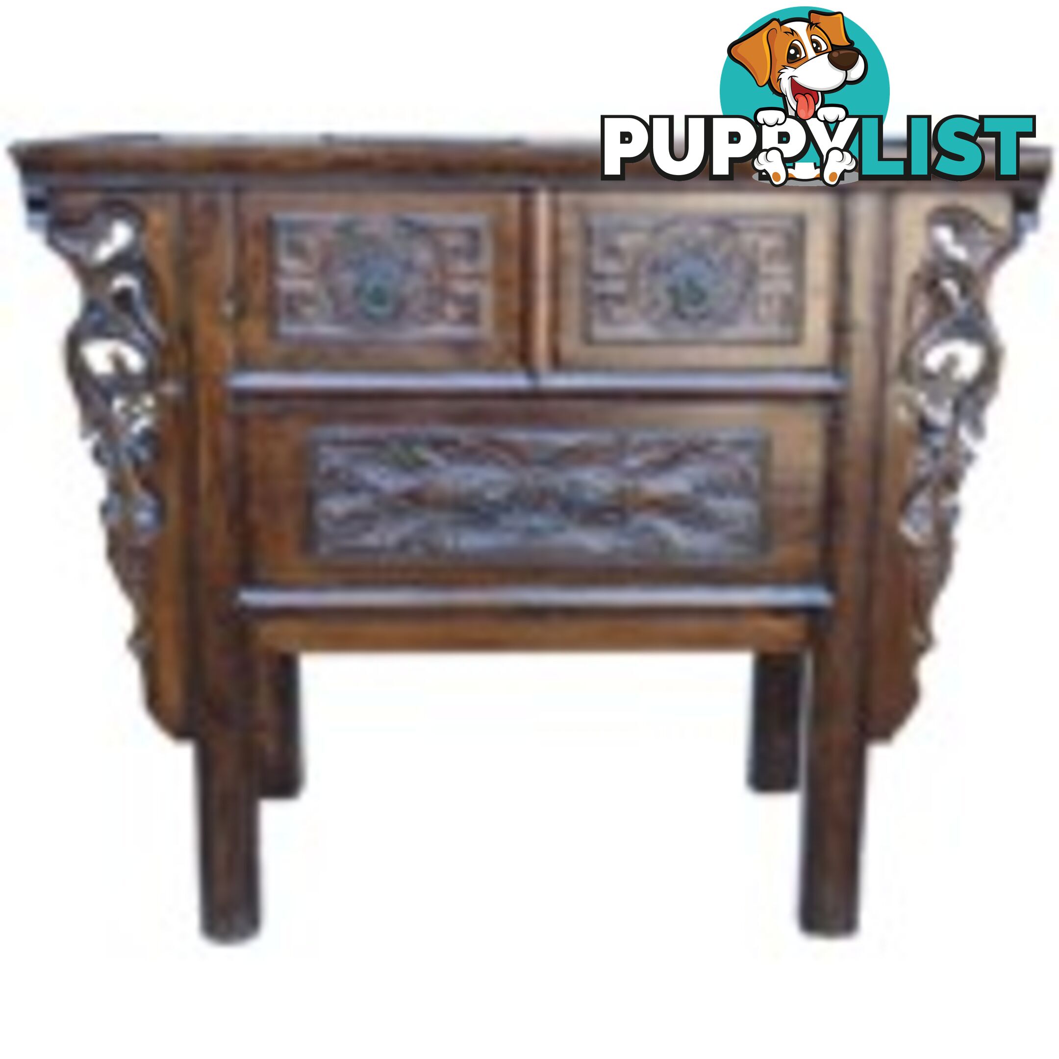 Natural Elm Carved Three-Drawer Chinese Altar Table