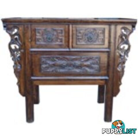 Natural Elm Carved Three-Drawer Chinese Altar Table