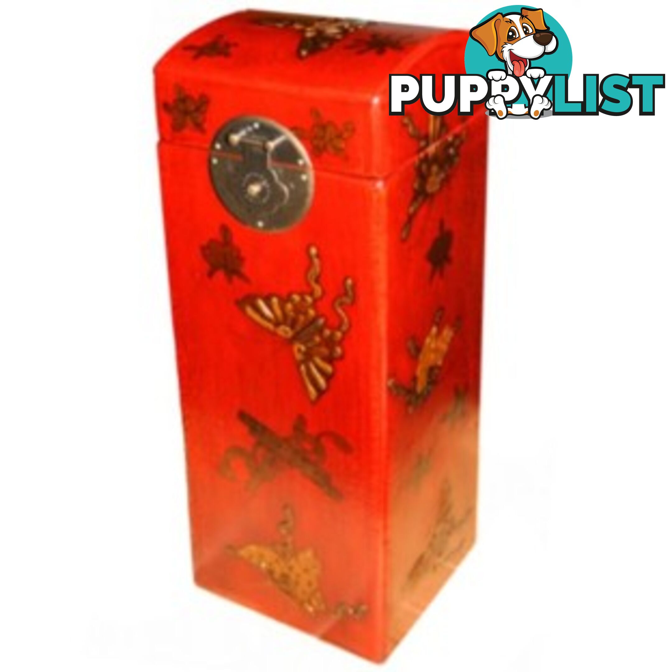 Red Chinese Wine Box with Butterflies Painting