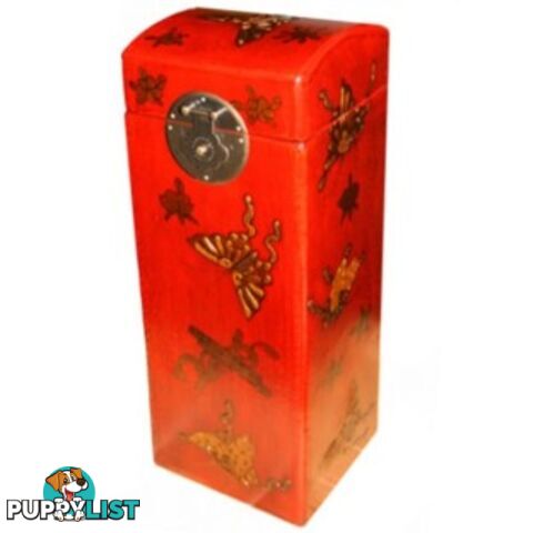 Red Chinese Wine Box with Butterflies Painting