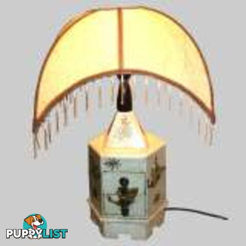 Chinese Painted Lamp with Lampshade