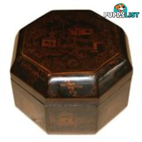 Black Chinese Antique Octagon Wood Box with Gilt Painting