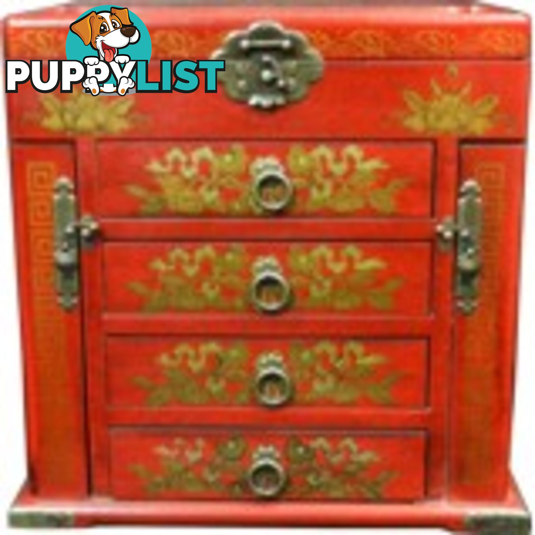 Four Drawers Two Side Doors Red Mirror Box